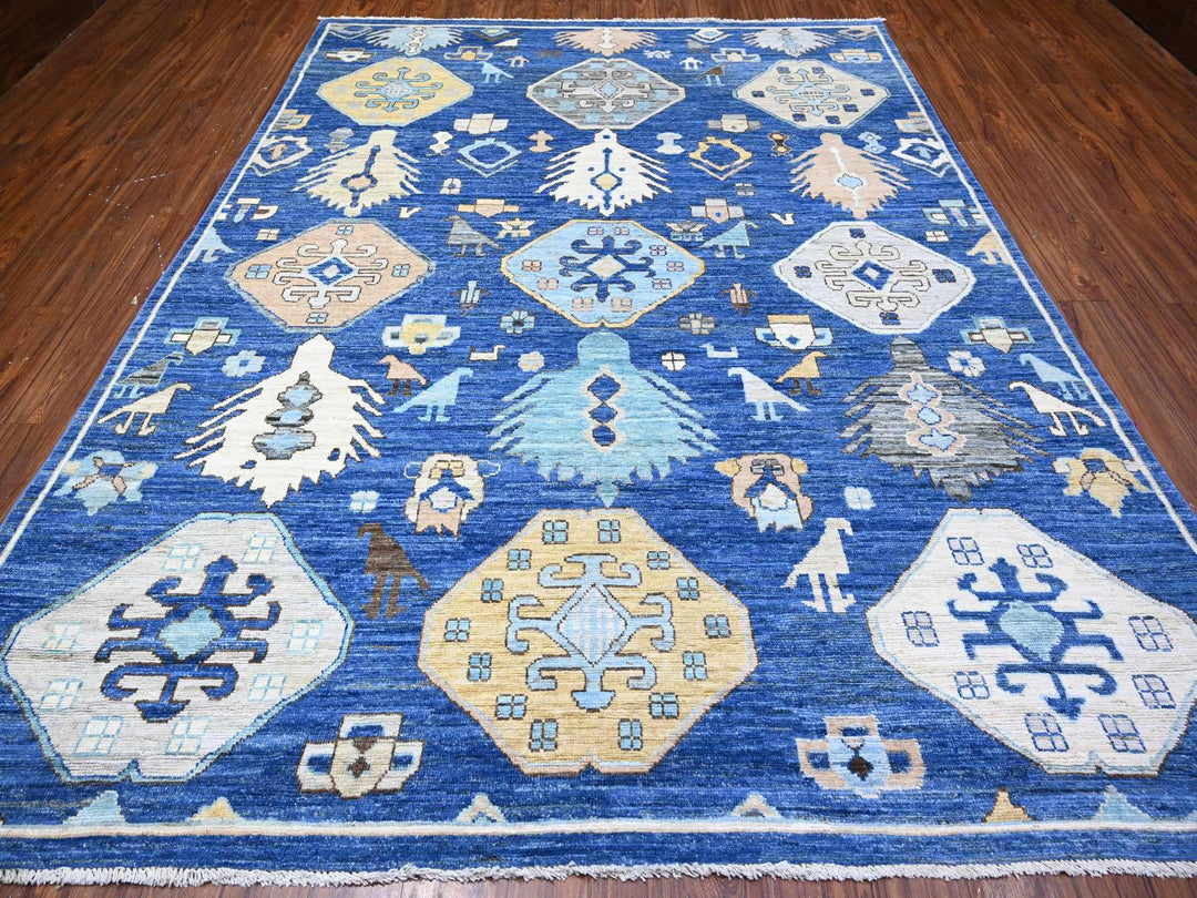 8'8" x 11'3" New Hand Knotted Blue Wool Rectangle Oriental Rug - MOA10288197