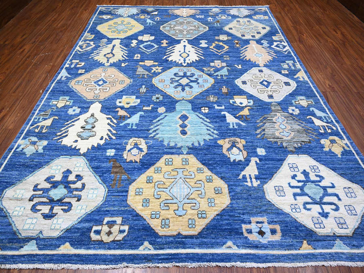 8'8" x 11'3" New Hand Knotted Blue Wool Rectangle Oriental Rug - MOA10288197