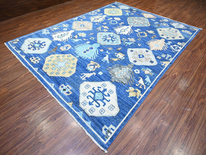 8'8" x 11'3" New Hand Knotted Blue Wool Rectangle Oriental Rug - MOA10288197