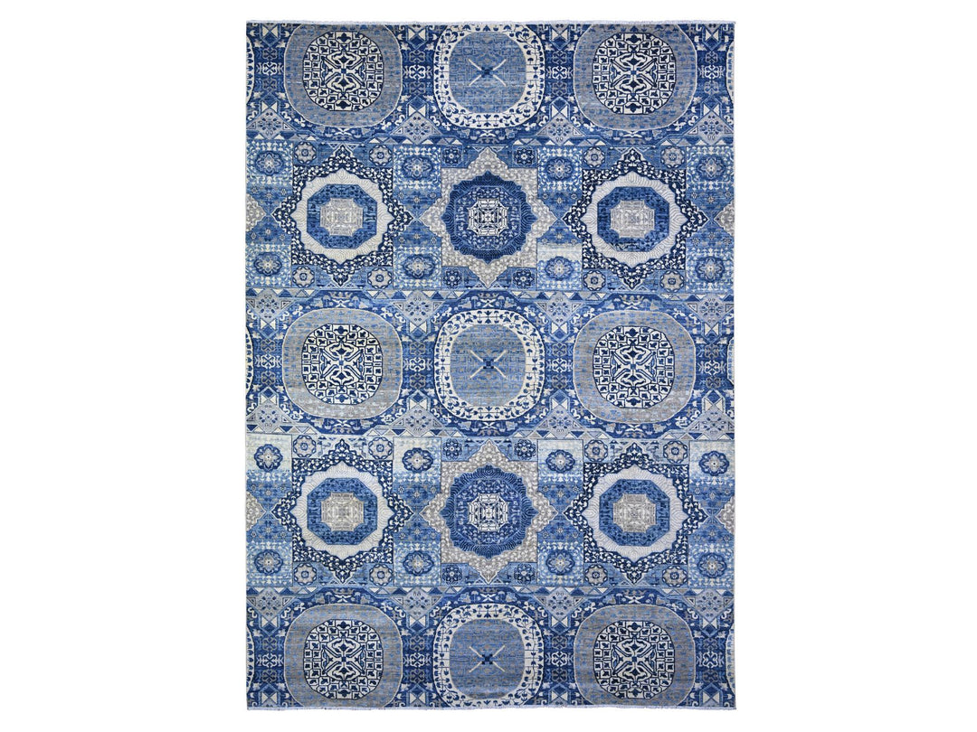 9'11" x 13'8" New Hand Knotted Blue Wool Rectangle Oriental Rug - MOA10288209