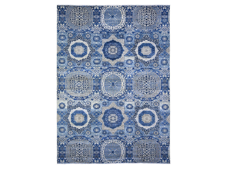9'11" x 13'8" New Hand Knotted Blue Wool Rectangle Oriental Rug - MOA10288209