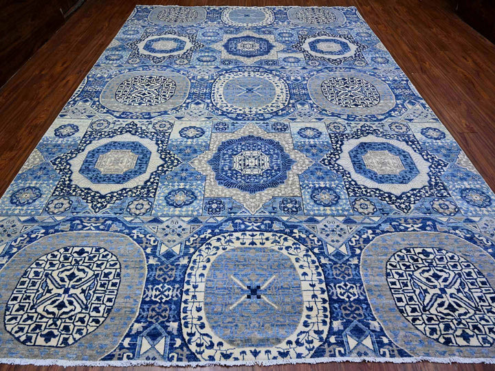 9'11" x 13'8" New Hand Knotted Blue Wool Rectangle Oriental Rug - MOA10288209