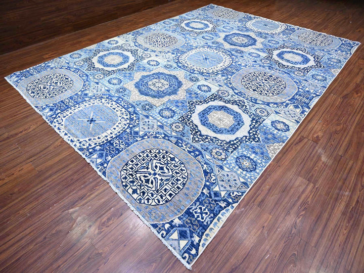 9'11" x 13'8" New Hand Knotted Blue Wool Rectangle Oriental Rug - MOA10288209