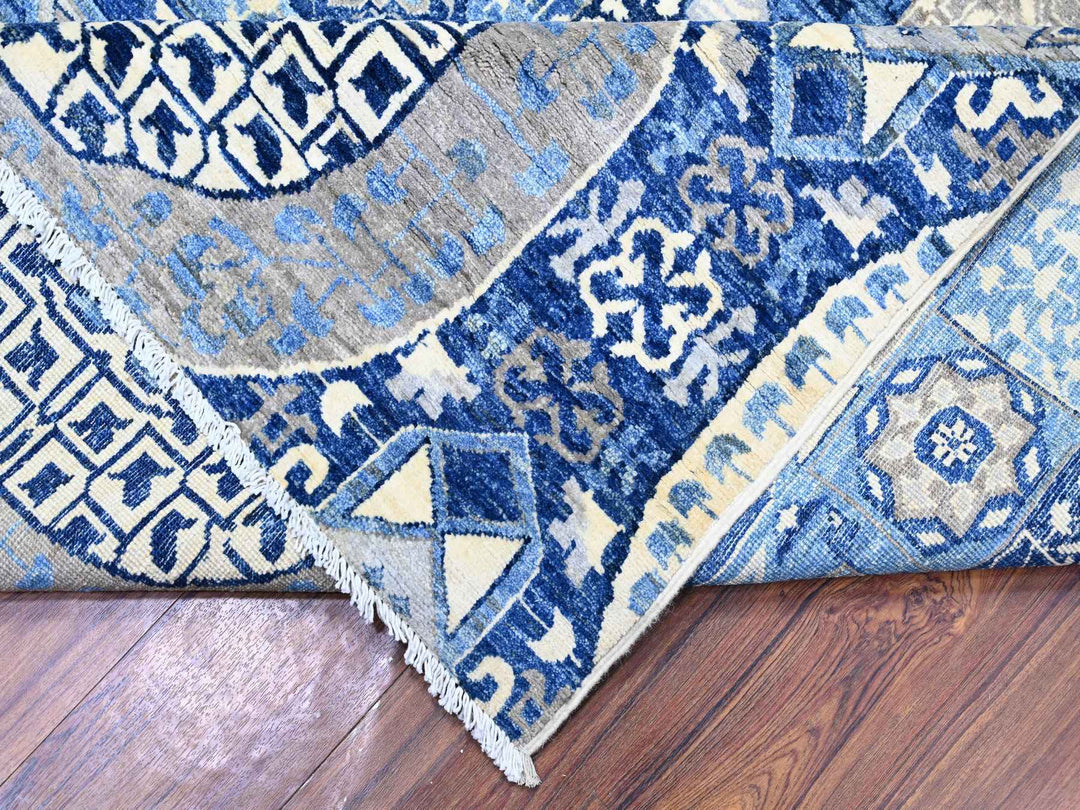 9'11" x 13'8" New Hand Knotted Blue Wool Rectangle Oriental Rug - MOA10288209