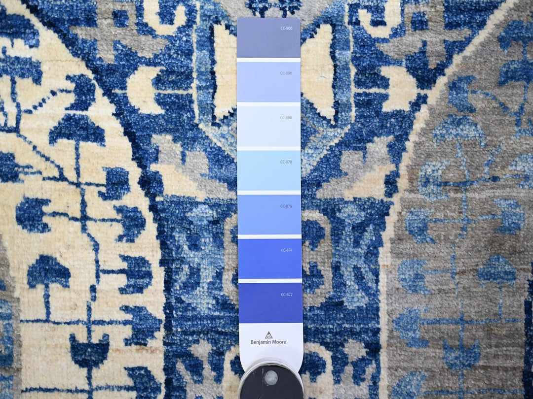 9'11" x 13'8" New Hand Knotted Blue Wool Rectangle Oriental Rug - MOA10288209