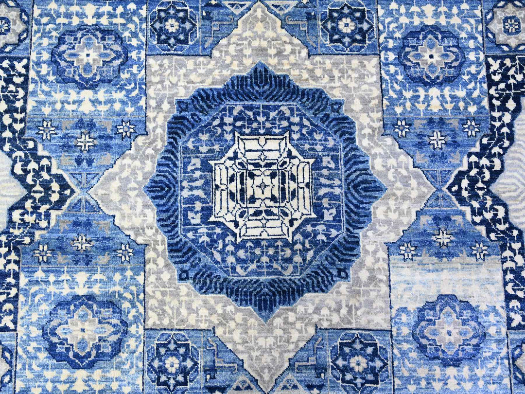 9'11" x 13'8" New Hand Knotted Blue Wool Rectangle Oriental Rug - MOA10288209