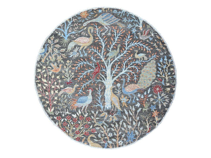 5'11" x 6'1" New Hand Knotted Grey Wool Round Oriental Rug - MOA10288211