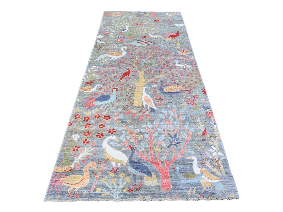 4'2" x 9'8" New Hand Knotted Grey Wool Runner Oriental Rug - MOA10288225