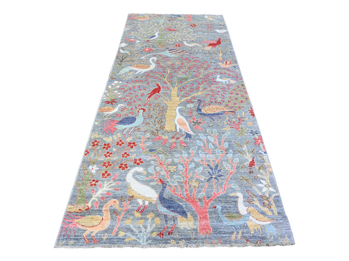 4'2" x 9'8" New Hand Knotted Grey Wool Runner Oriental Rug - MOA10288225
