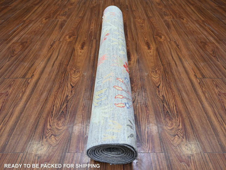 4'2" x 9'8" New Hand Knotted Grey Wool Runner Oriental Rug - MOA10288225