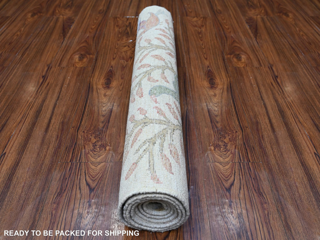2'11" x 6'1" New Hand Knotted Ivory Wool Runner Oriental Rug - MOA10288229