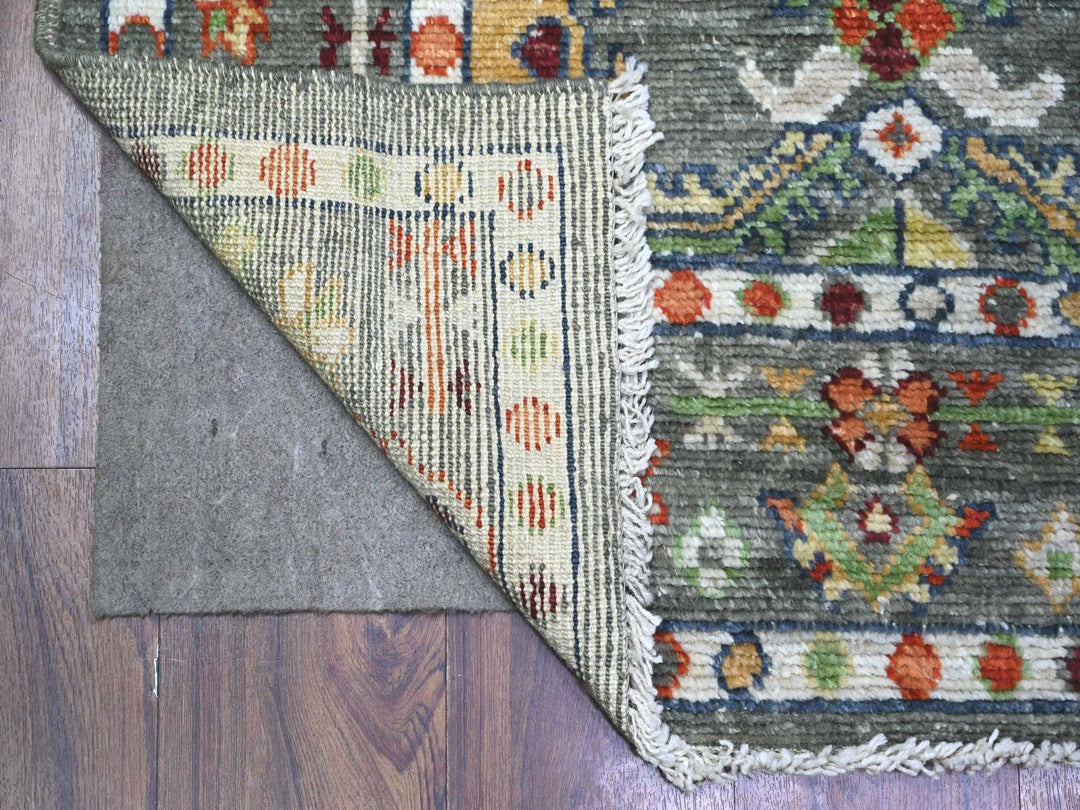 4'2" x 10'3" New Hand Knotted Grey Wool Runner Oriental Rug - MOA10288234