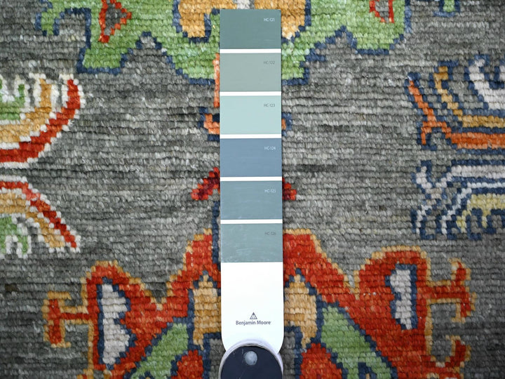 4'2" x 10'3" New Hand Knotted Grey Wool Runner Oriental Rug - MOA10288234