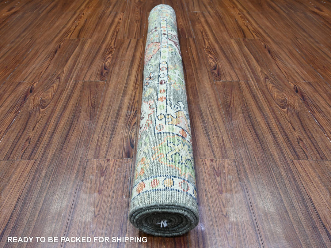 4'2" x 10'3" New Hand Knotted Grey Wool Runner Oriental Rug - MOA10288234