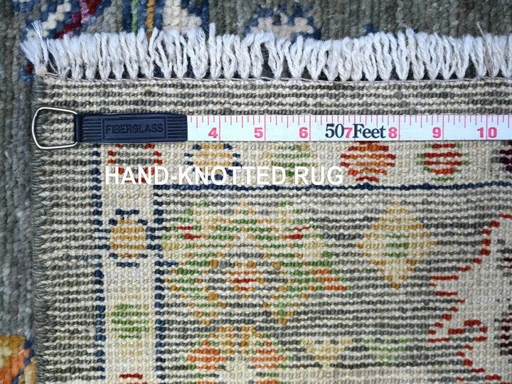 4'2" x 10'3" New Hand Knotted Grey Wool Runner Oriental Rug - MOA10288234