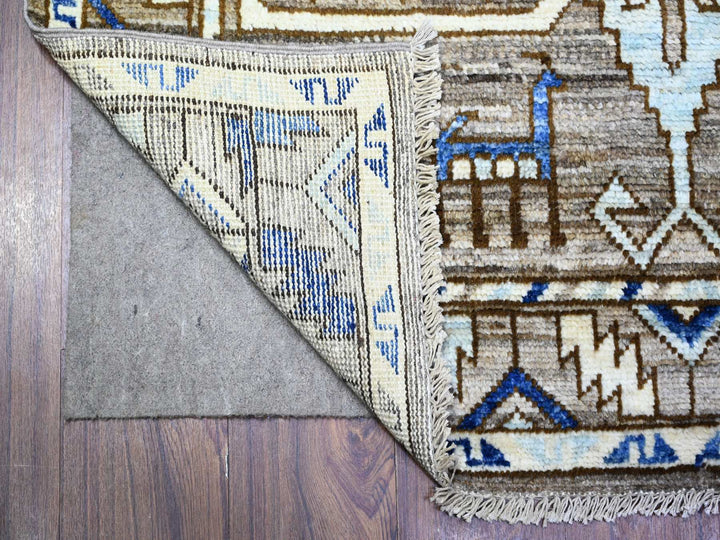 4'1" x 9'10" New Hand Knotted Grey Wool Runner Oriental Rug - MOA10288240