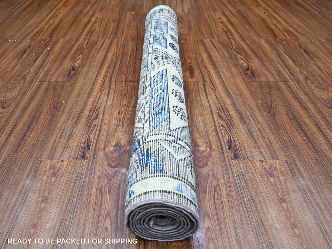 4'1" x 9'10" New Hand Knotted Grey Wool Runner Oriental Rug - MOA10288240