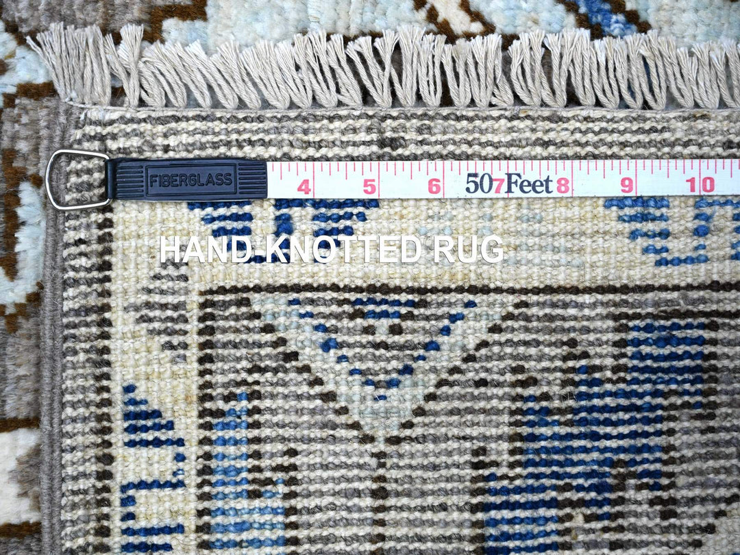 4'1" x 9'10" New Hand Knotted Grey Wool Runner Oriental Rug - MOA10288240