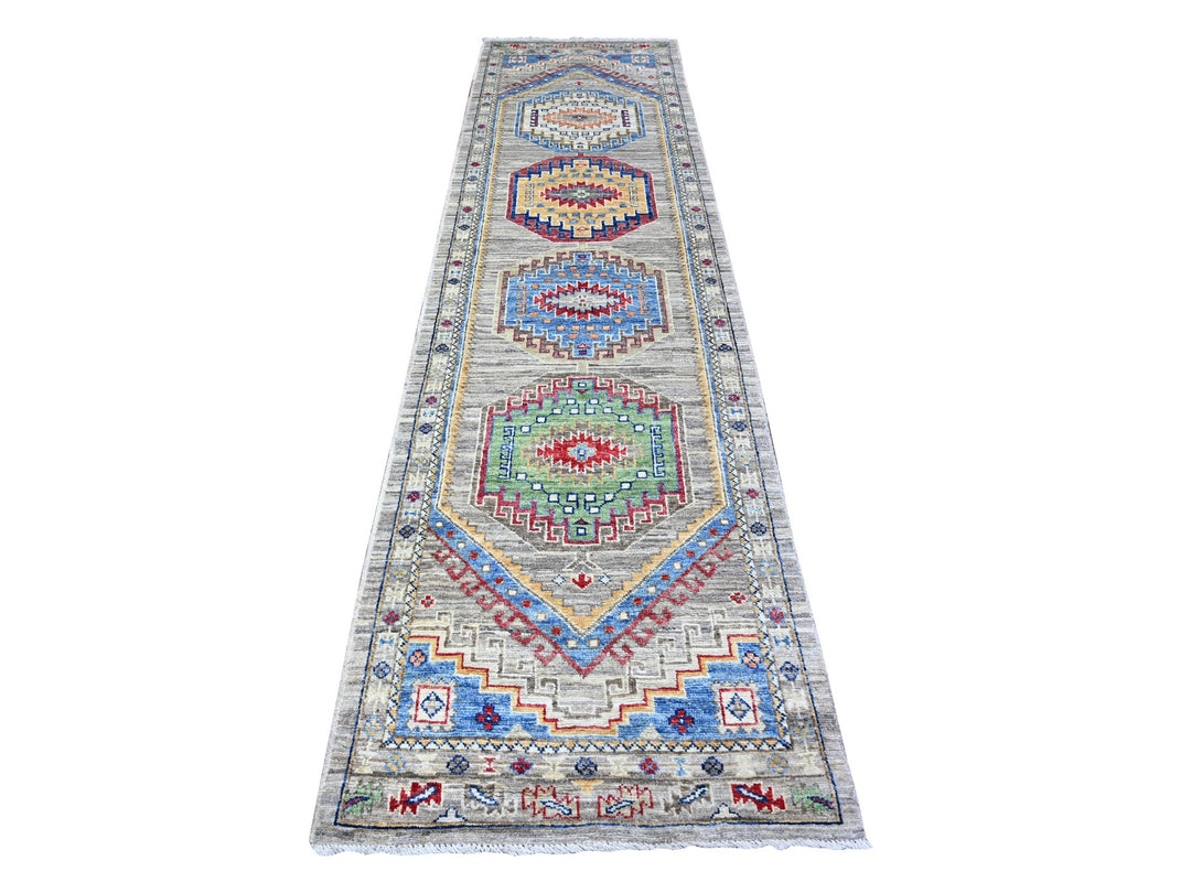 3'0" x 11'8" New Hand Knotted Grey Wool Runner Oriental Rug - MOA10288242