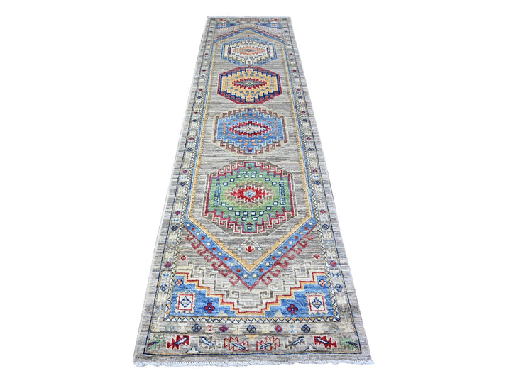 3'0" x 11'8" New Hand Knotted Grey Wool Runner Oriental Rug - MOA10288242