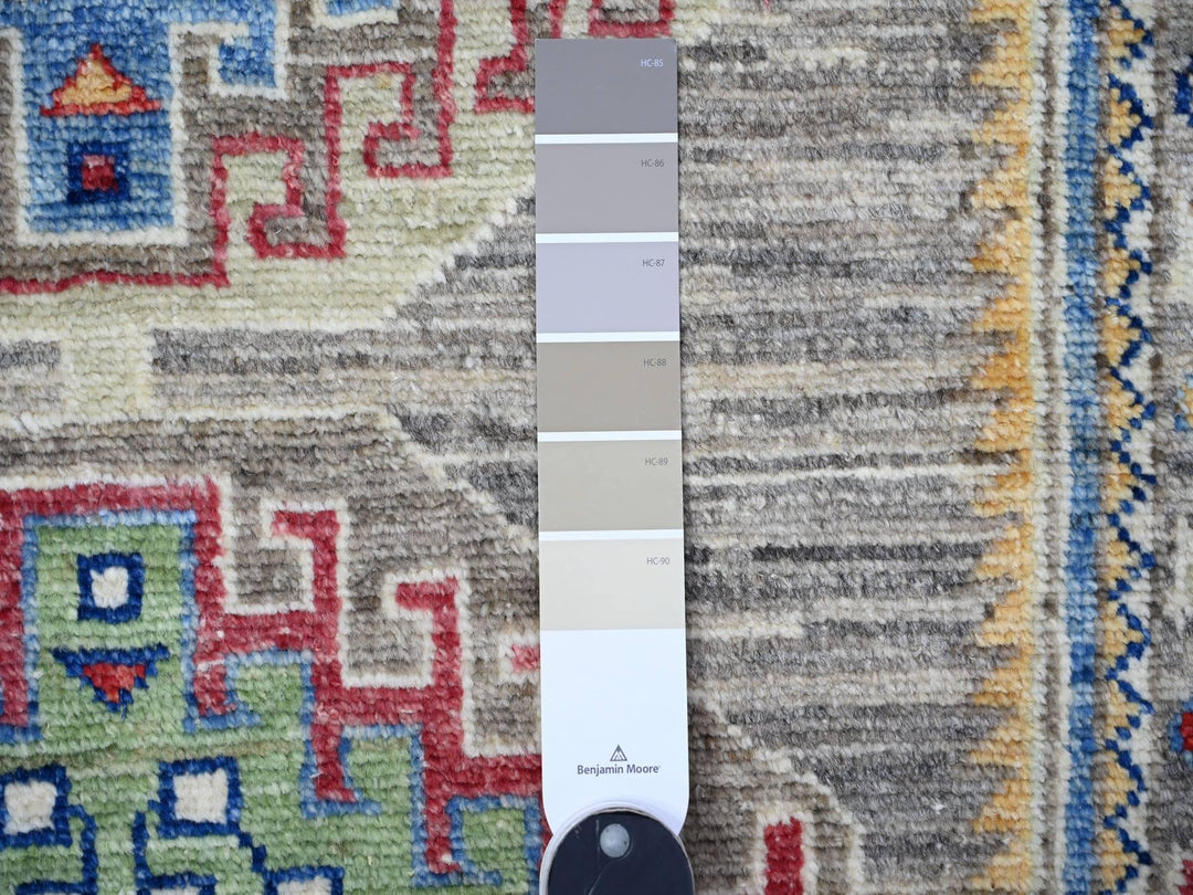 3'1" x 9'9" New Hand Knotted Grey Wool Runner Oriental Rug - MOA10288247