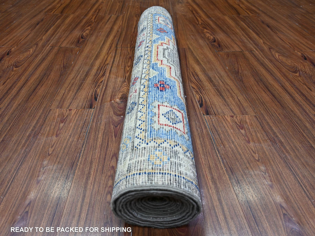 3'1" x 9'9" New Hand Knotted Grey Wool Runner Oriental Rug - MOA10288247