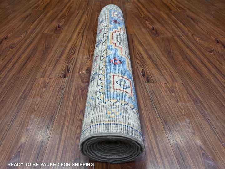 3'1" x 9'9" New Hand Knotted Grey Wool Runner Oriental Rug - MOA10288247