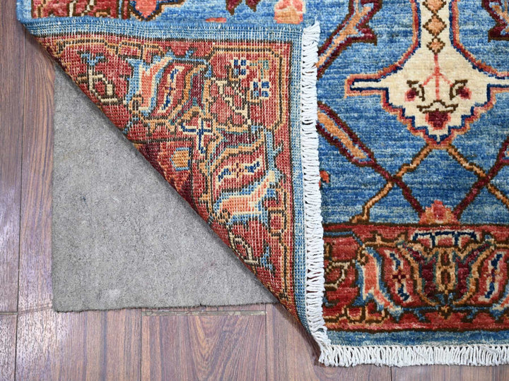 3'7" x 21'8" New Hand Knotted Blue Wool Runner Oriental Rug - MOA10288253