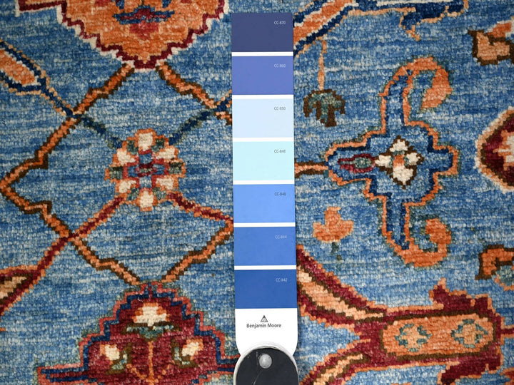 3'7" x 21'8" New Hand Knotted Blue Wool Runner Oriental Rug - MOA10288253