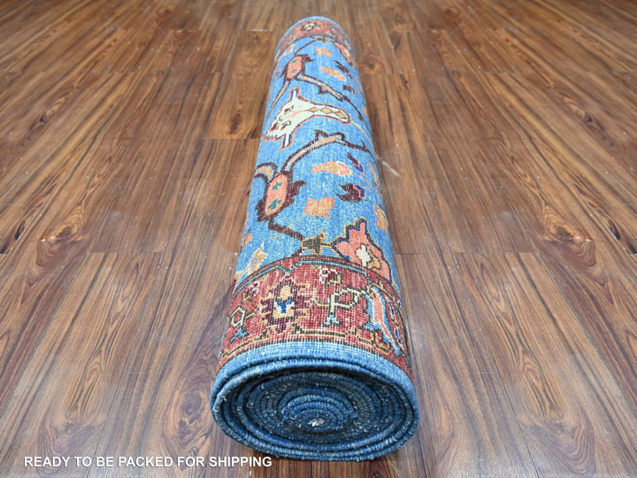 3'7" x 21'8" New Hand Knotted Blue Wool Runner Oriental Rug - MOA10288253