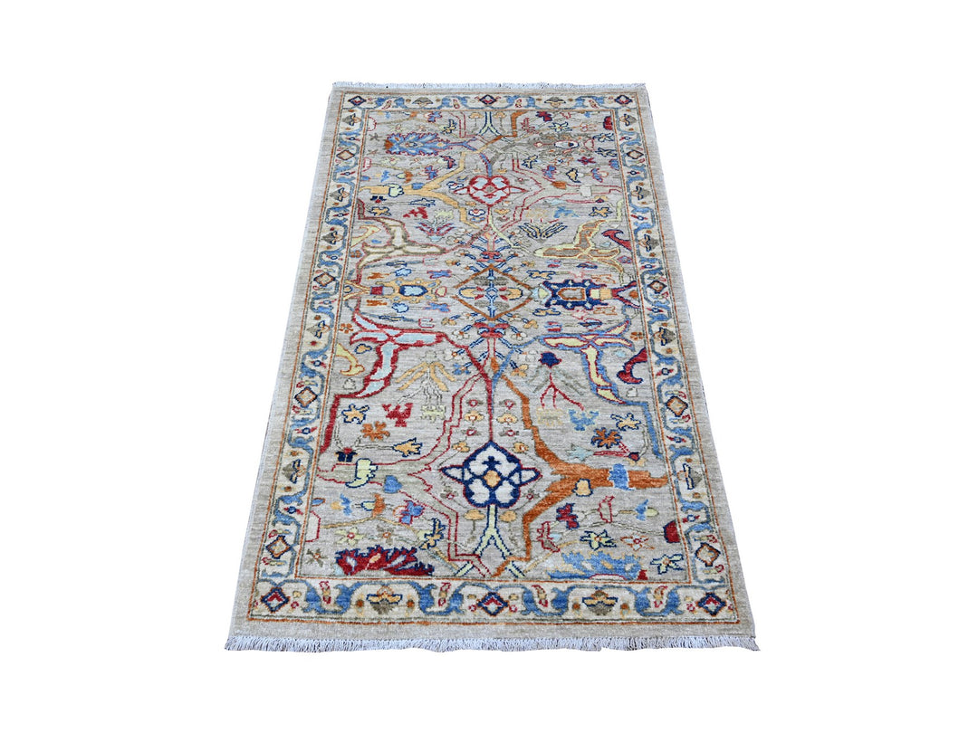 2'10" x 5'0" New Hand Knotted Grey Wool Rectangle Oriental Rug - MOA10288257