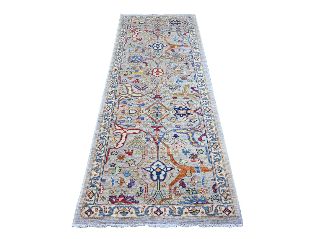 3'1" x 8'2" New Hand Knotted Grey Wool Runner Oriental Rug - MOA10288261