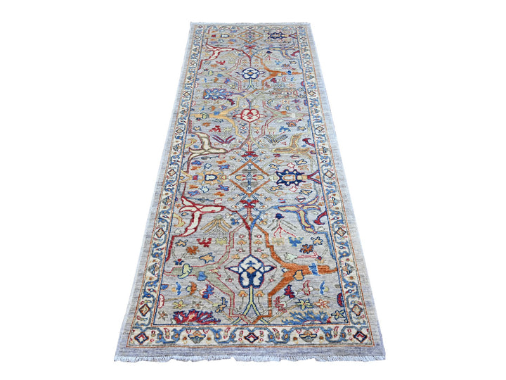 3'1" x 8'2" New Hand Knotted Grey Wool Runner Oriental Rug - MOA10288261