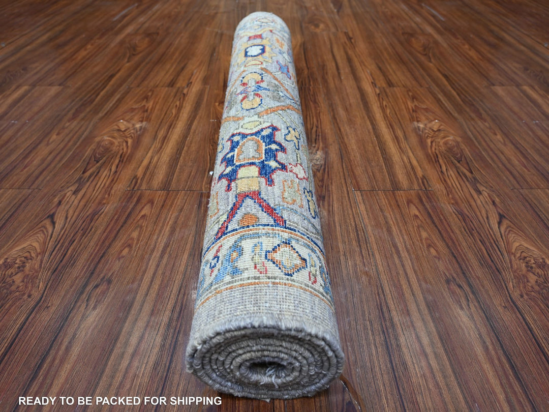 3'1" x 8'2" New Hand Knotted Grey Wool Runner Oriental Rug - MOA10288261