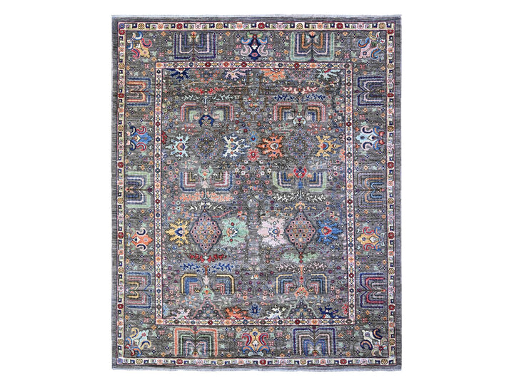 8'2" x 9'11" New Hand Knotted Grey Wool Rectangle Oriental Rug - MOA10288268