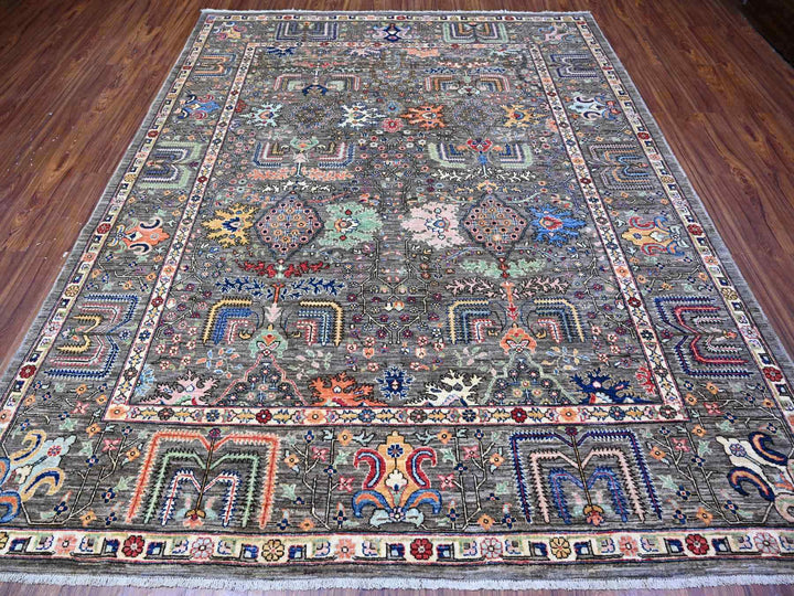 8'2" x 9'11" New Hand Knotted Grey Wool Rectangle Oriental Rug - MOA10288268