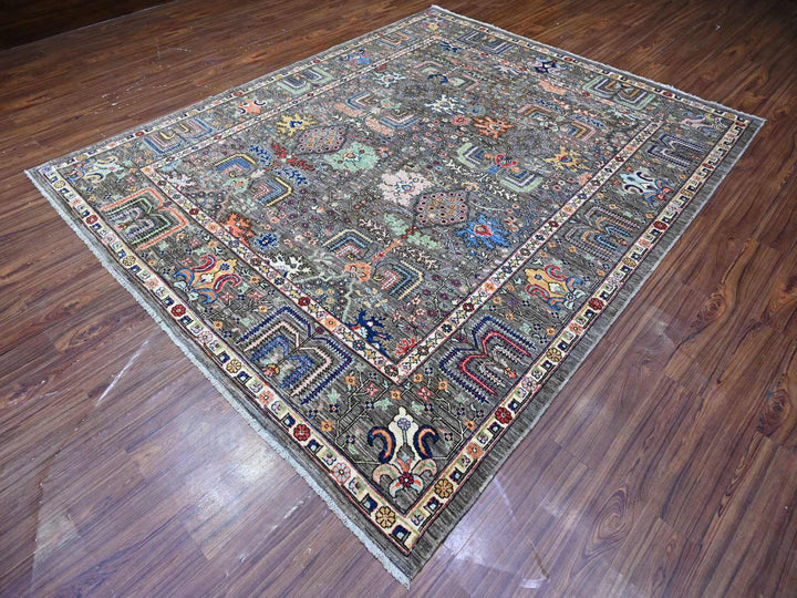 8'2" x 9'11" New Hand Knotted Grey Wool Rectangle Oriental Rug - MOA10288268
