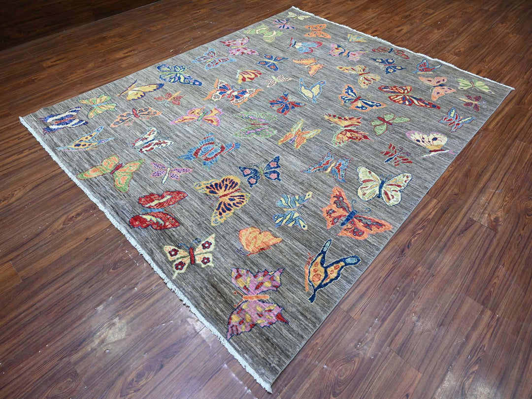 7'8" x 9'7" New Hand Knotted Grey Wool Rectangle Oriental Rug - MOA10288278