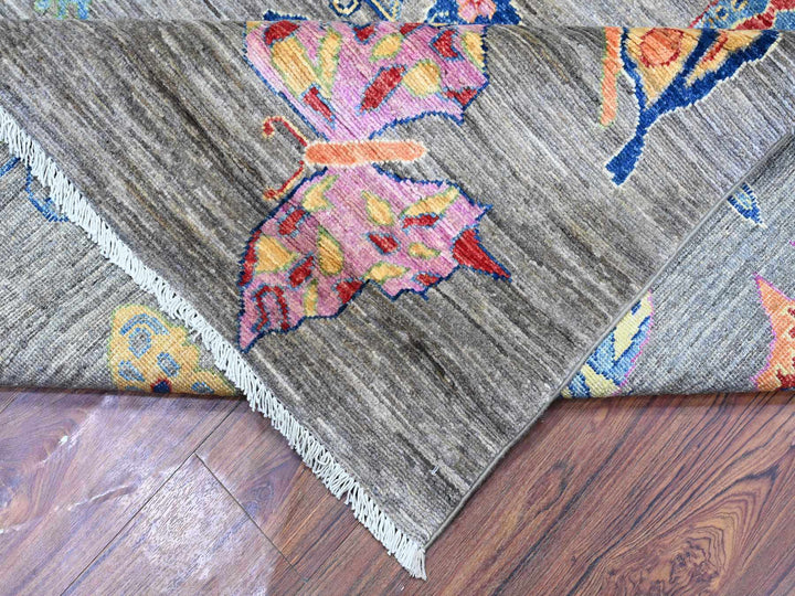 7'8" x 9'7" New Hand Knotted Grey Wool Rectangle Oriental Rug - MOA10288278