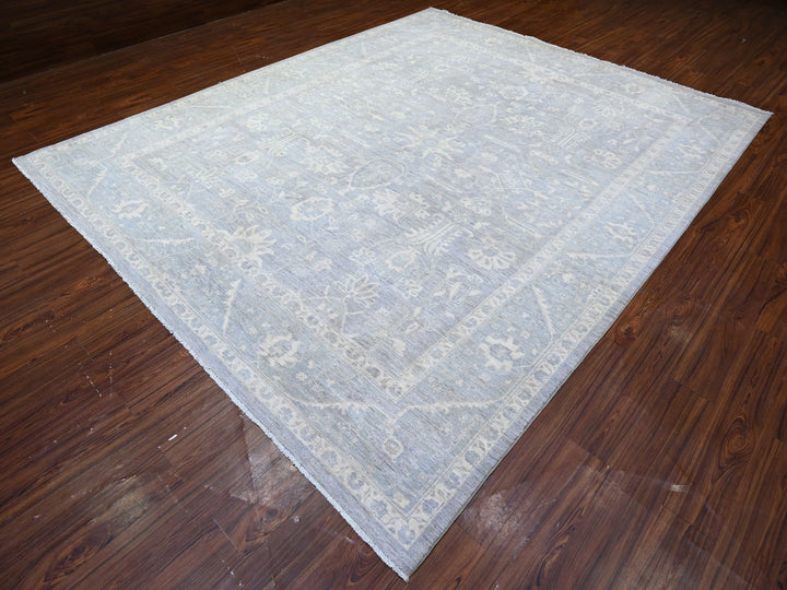 9'4" x 11'5" New Hand Knotted Grey Wool Rectangle Oriental Rug - MOA10288282