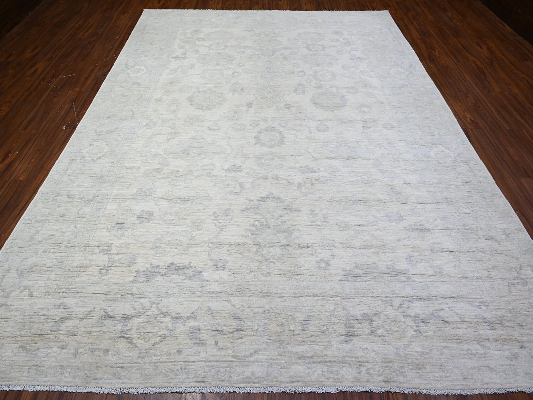 8'8" x 11'5" New Hand Knotted Ivory Wool Rectangle Oriental Rug - MOA10288297