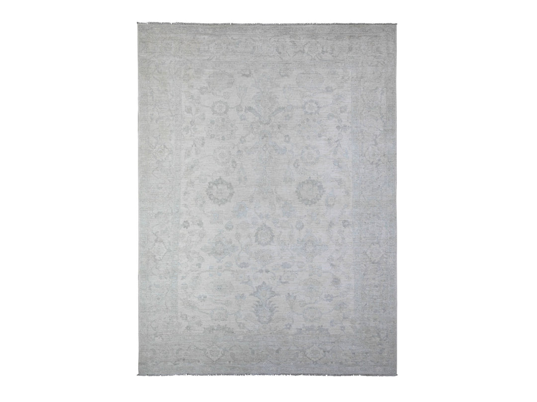 8'8" x 11'7" New Hand Knotted Ivory Wool Rectangle Oriental Rug - MOA10288299
