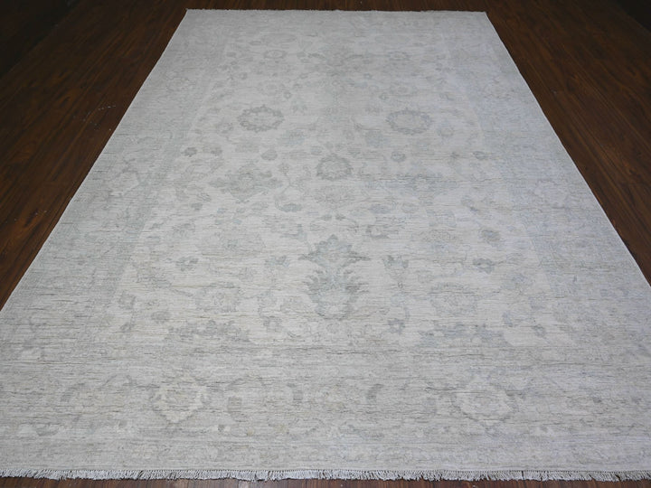 8'8" x 11'7" New Hand Knotted Ivory Wool Rectangle Oriental Rug - MOA10288299