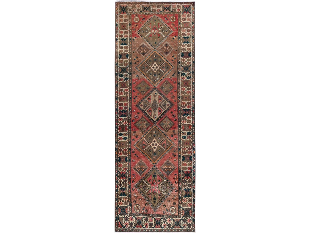 3'5" x 10'3" Vintage Hand Knotted Red Wool Runner Oriental Rug - MOA102882