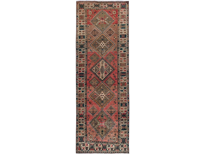 3'5" x 10'3" Vintage Hand Knotted Red Wool Runner Oriental Rug - MOA102882