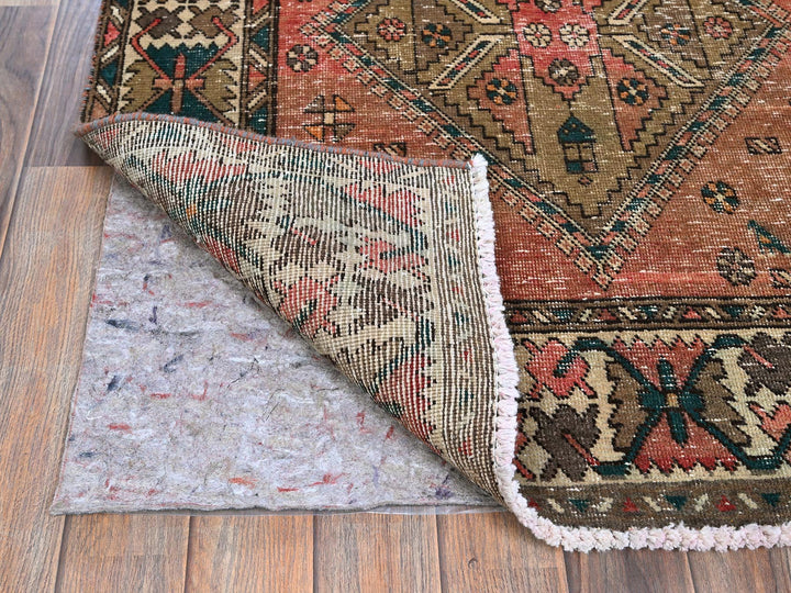 3'5" x 10'3" Vintage Hand Knotted Red Wool Runner Oriental Rug - MOA102882