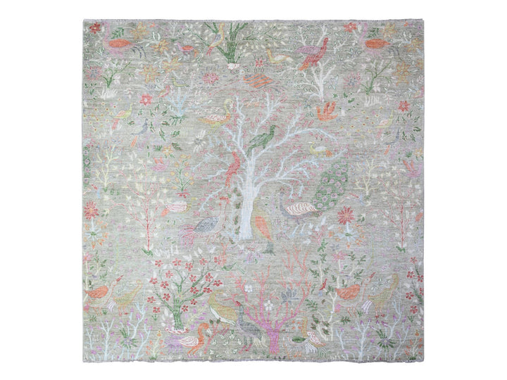 7'10" x 7'11" New Hand Knotted Green Wool Square Oriental Rug - MOA10288306