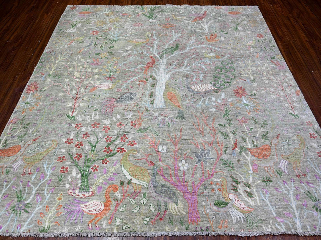 7'10" x 7'11" New Hand Knotted Green Wool Square Oriental Rug - MOA10288306