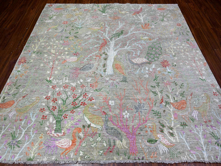 7'10" x 7'11" New Hand Knotted Green Wool Square Oriental Rug - MOA10288306
