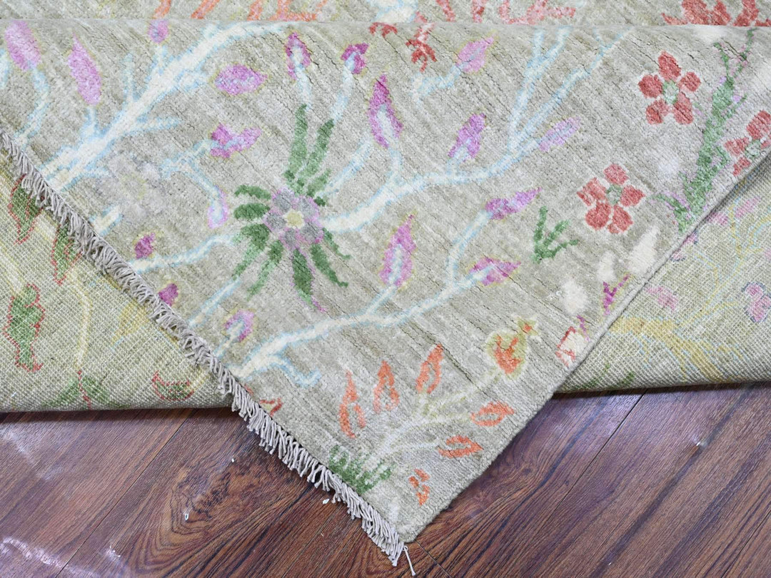 7'10" x 7'11" New Hand Knotted Green Wool Square Oriental Rug - MOA10288306